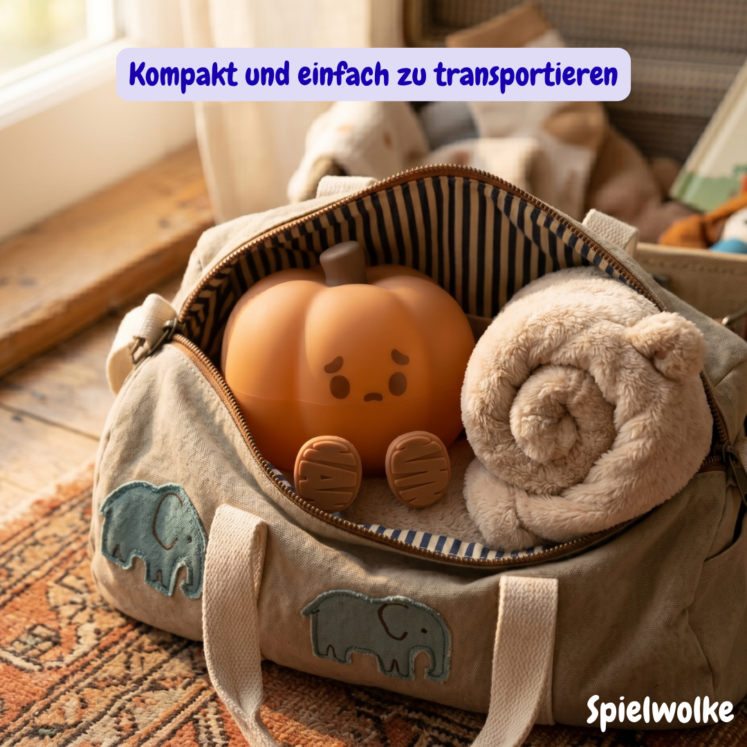 Glückliches Kind schläft mit dem Pumpy Lichtfreund ein
