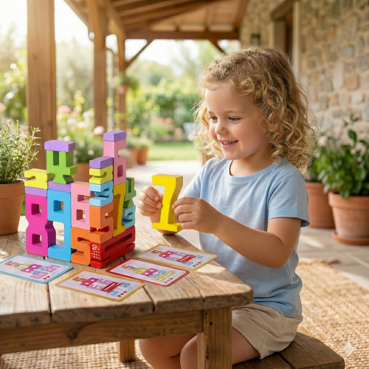 Montessori-Zahlenspiel im Spiel – Kind beim Lernen und Entdecken