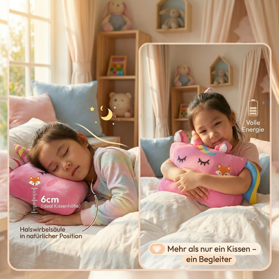 Kind schläft auf Kuschelfreund Kinderkissen weich
