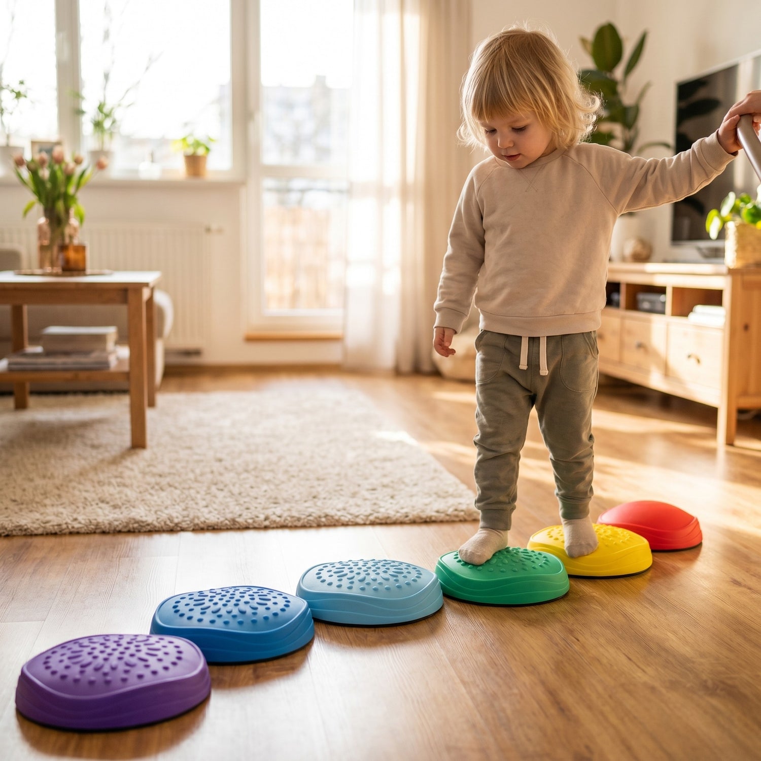 Detailansicht der bunten Balance-Steine