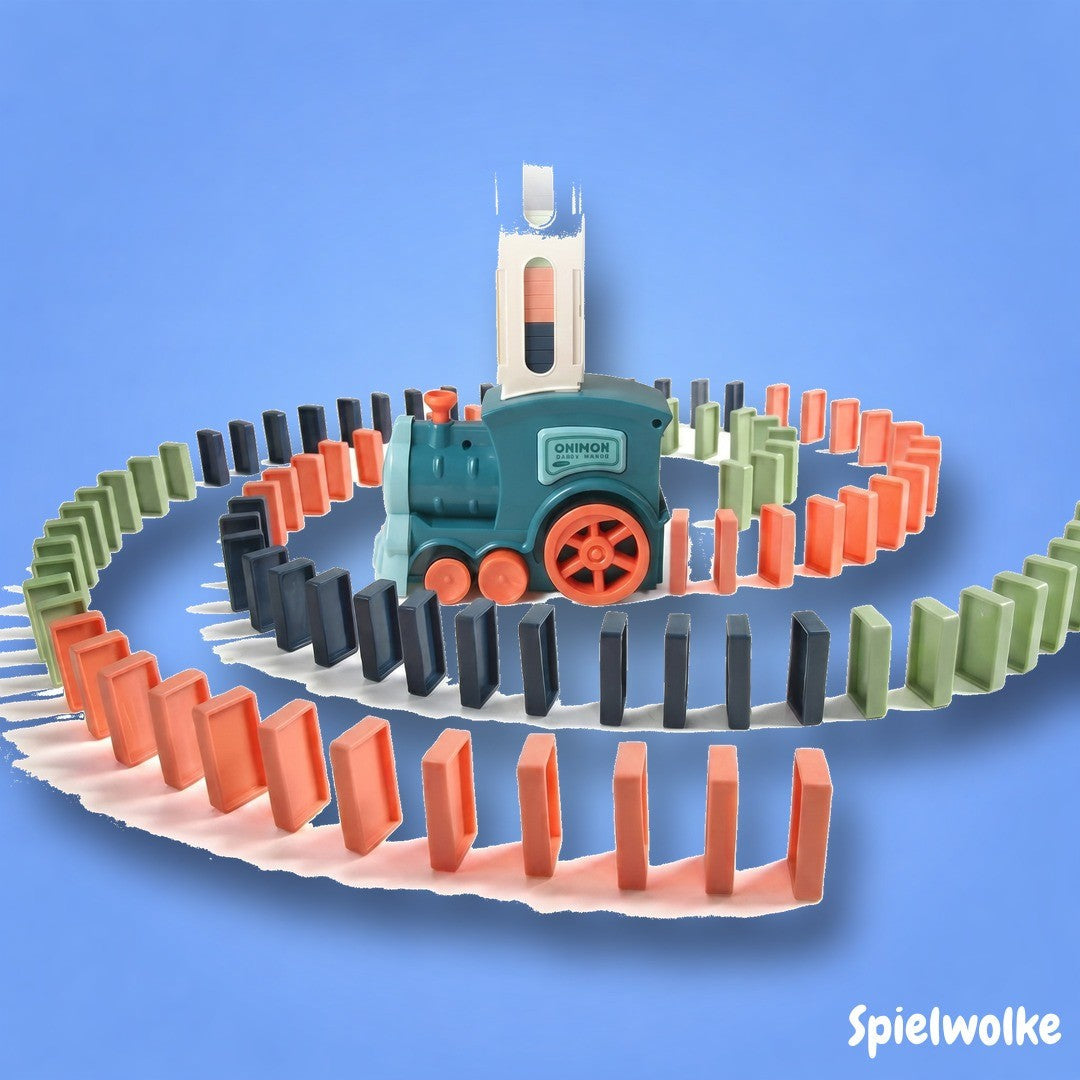 Domino-Zug von Spielwolke auf blauem Hintergrund