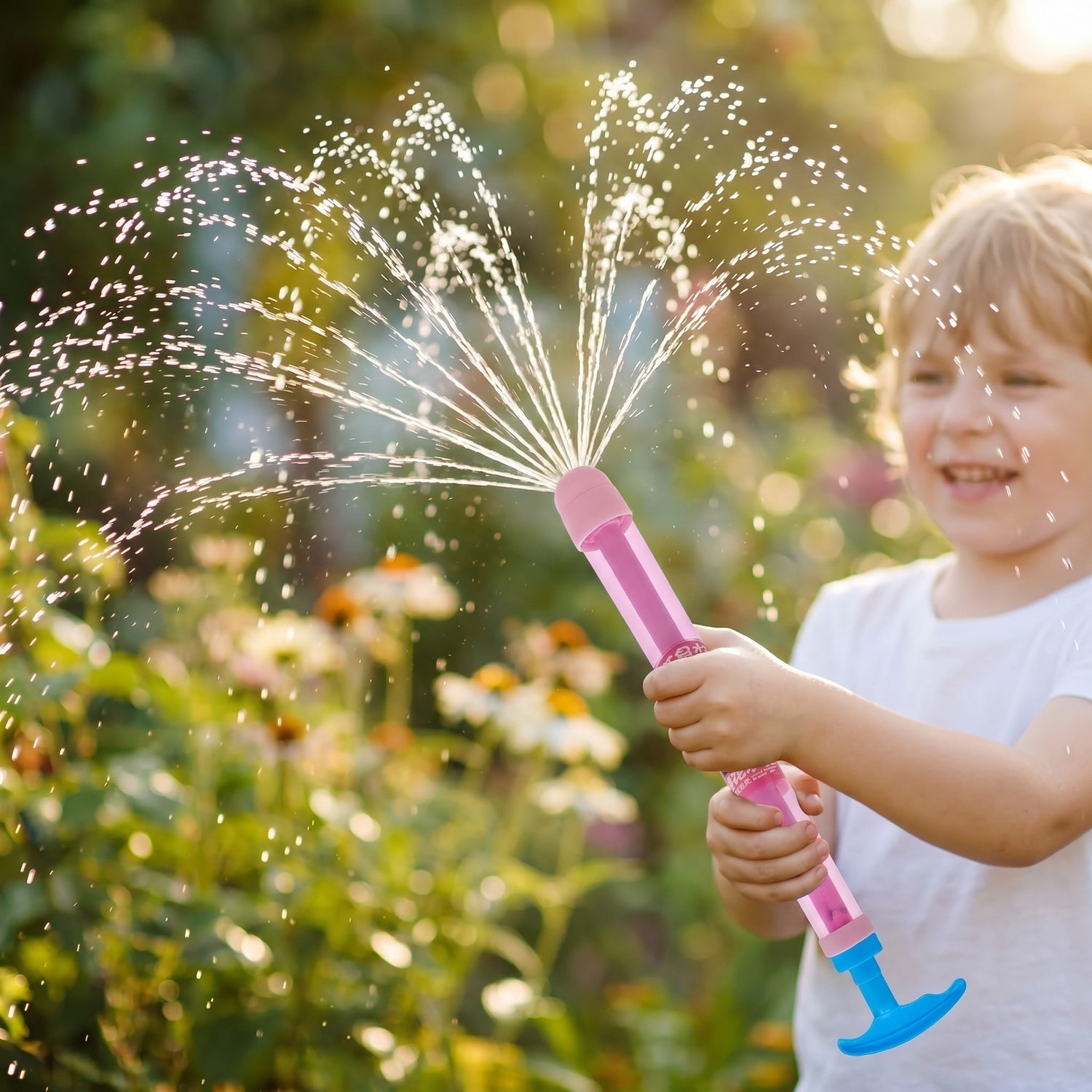 Detailansicht des Feuerwerk-Spruehmusters der Wasserspritze