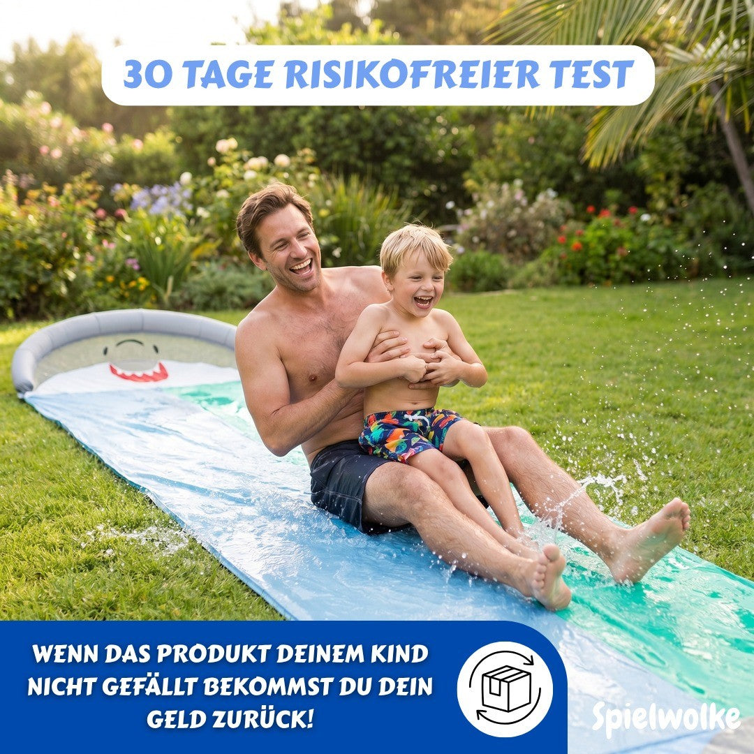 30 Tage Geld-zurueck-Garantie fuer die Hai-Wasserrutsche