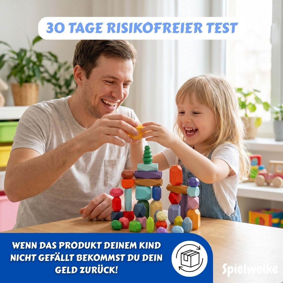 30 Tage Geld-zurueck-Garantie fuer die Holz-Stapelsteine