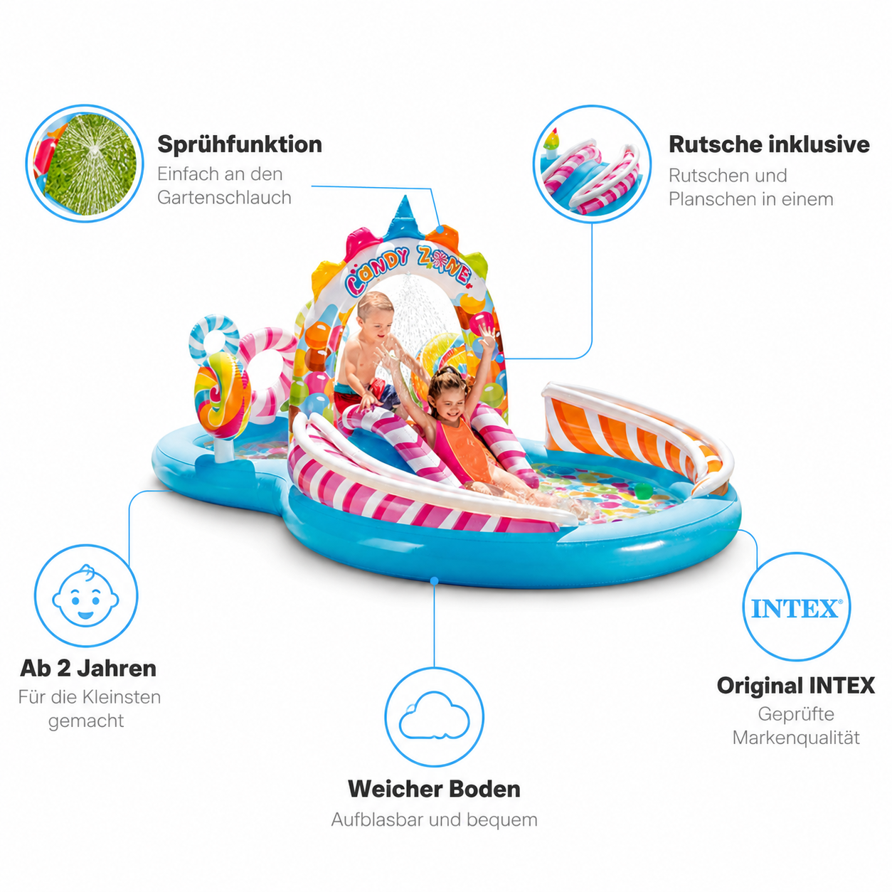 Intex Wasser-Spielcenter Vorteile: Sprühfunktion, Rutsche inklusive, ab 2 Jahren, Original INTEX