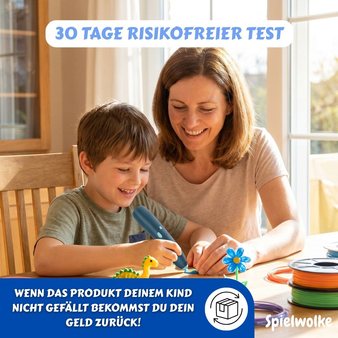 30 Tage Geld-zurueck-Garantie fuer den Kinder-3D-Stift