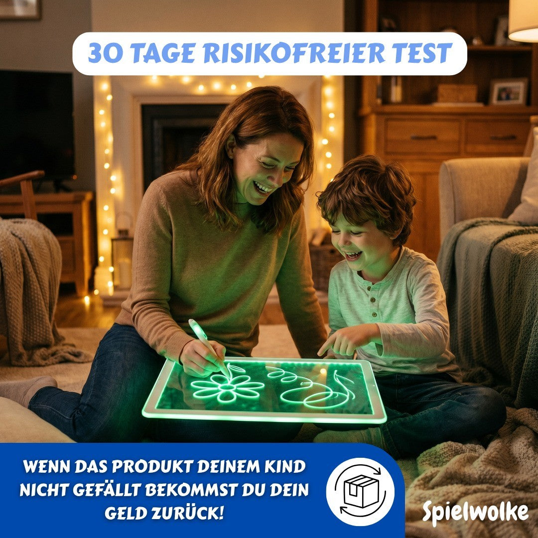 30 Tage Geld-zurueck-Garantie fuer den Leucht-Maltafel