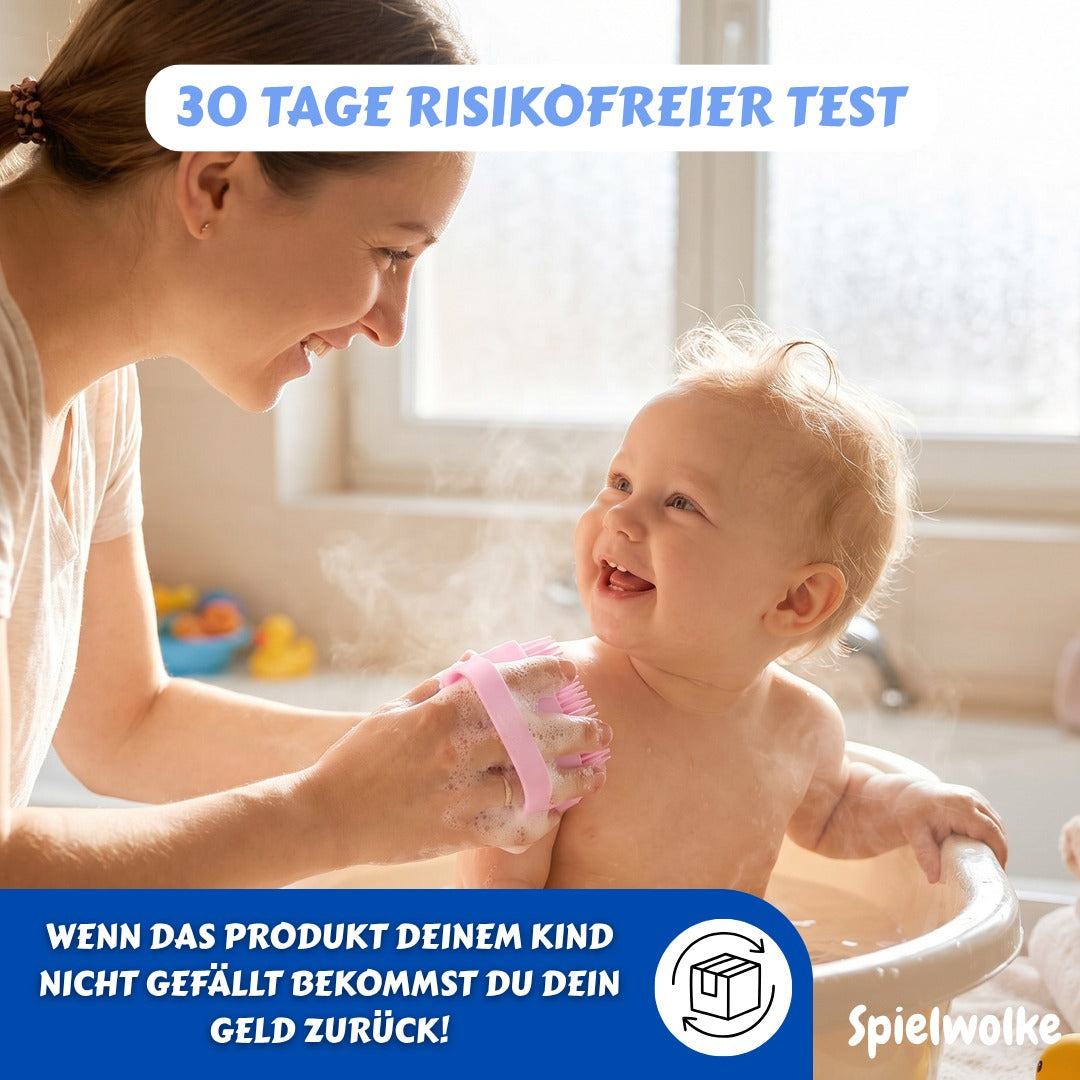 30 Tage risikofreier Test für die Baby-Massagebürste mit Geld-zurück-Garantie