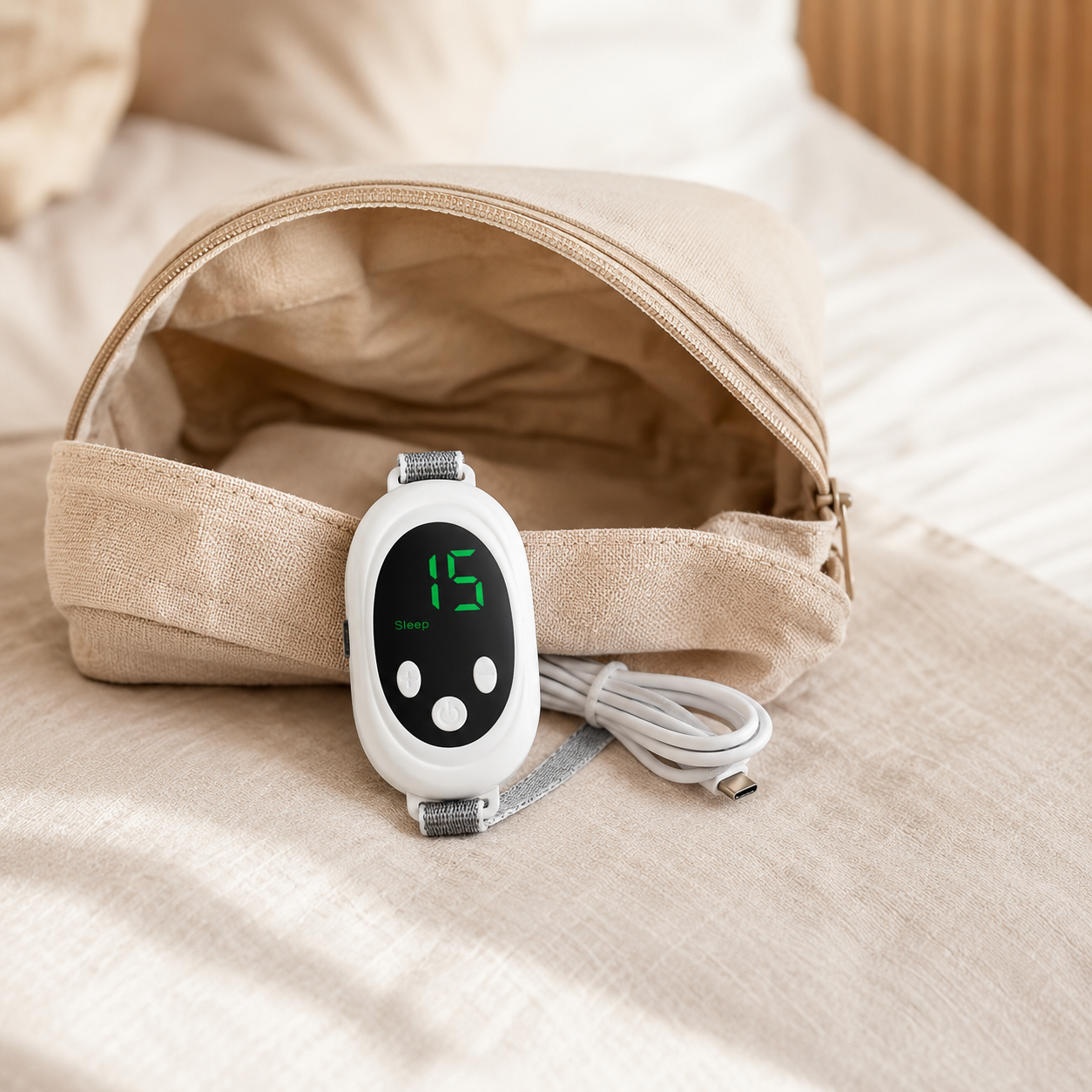 Mikrostrom Schlafhilfe kompakt und reisefreundlich – passt in jede Tasche mit USB-C-Kabel