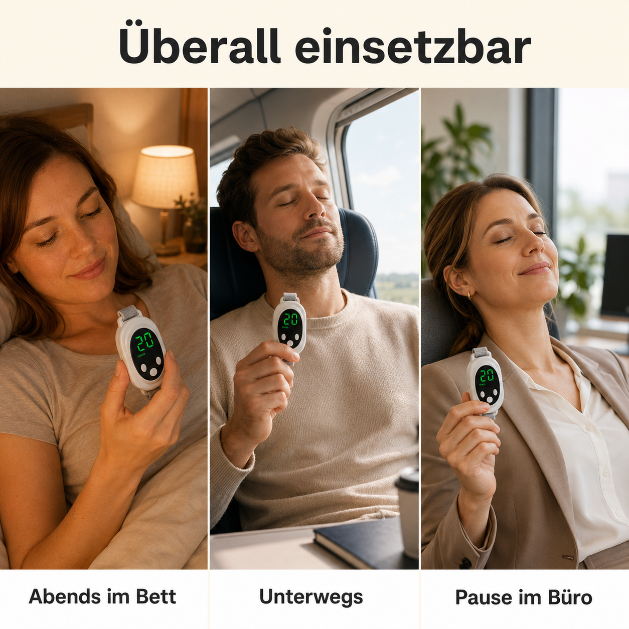 Mikrostrom Schlafhilfe Use-Cases – Überall einsetzbar: Abends im Bett, Unterwegs, Pause im Büro