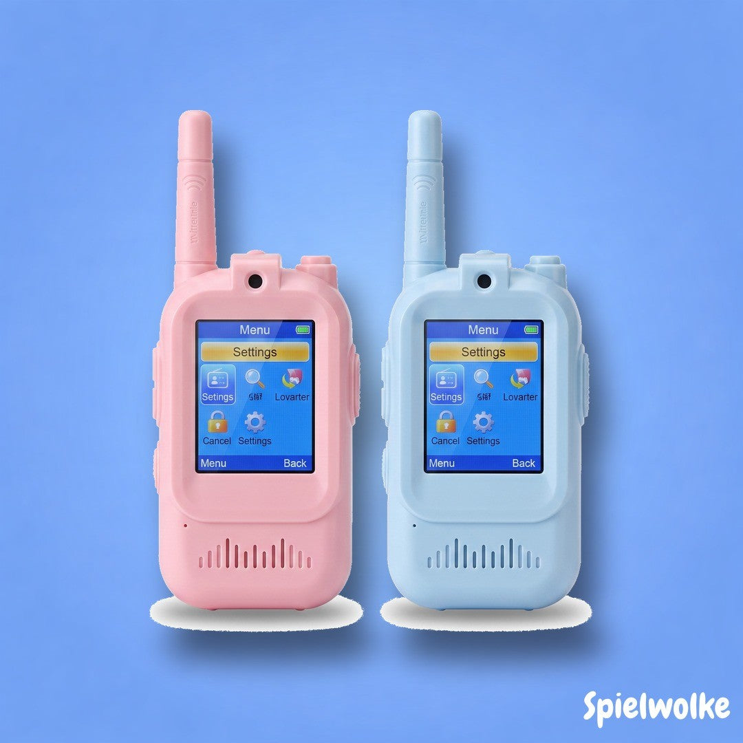 Kinder-Walkie-Talkie von Spielwolke auf blauem Hintergrund