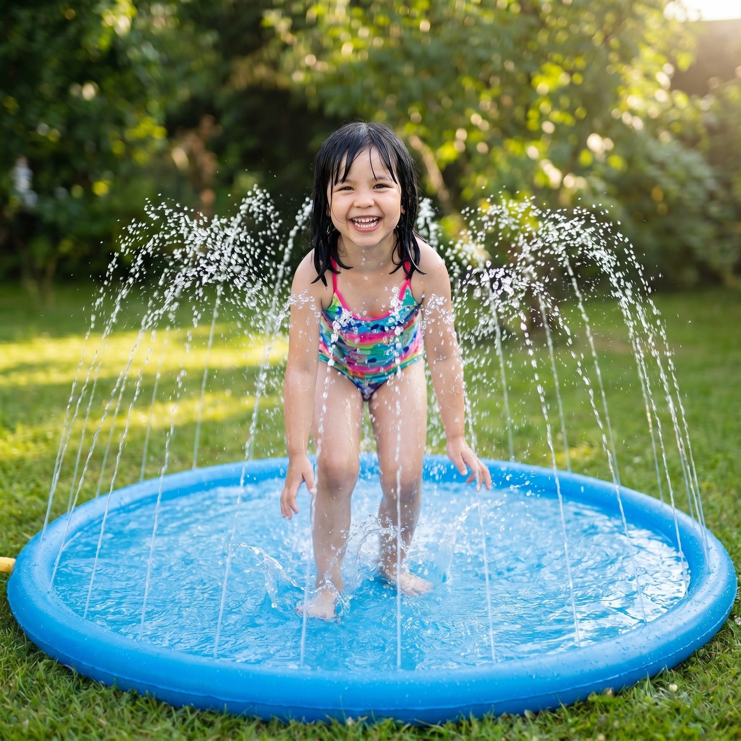 Kind freut sich auf der Wasser-Spielmatte 170 cm