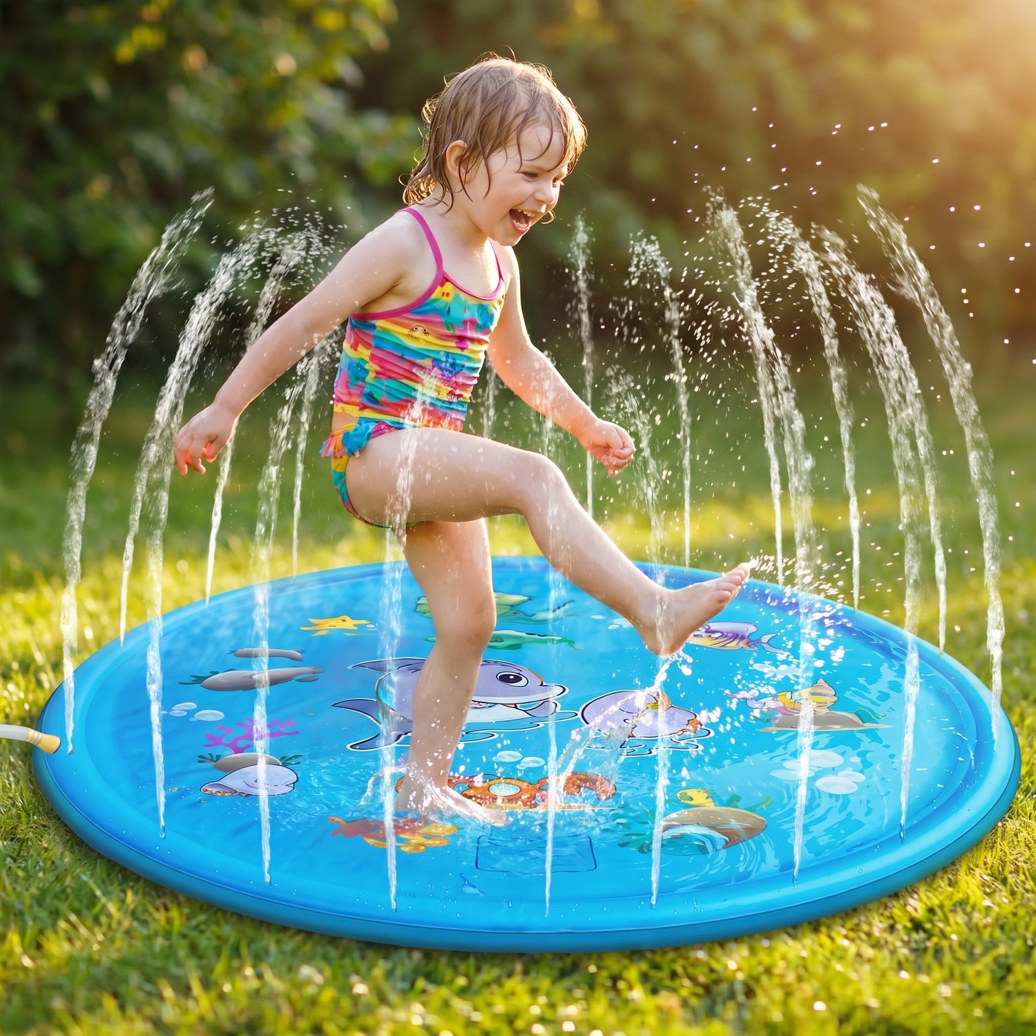 Detailansicht der spruehenden Wasser-Spielmatte 170 cm