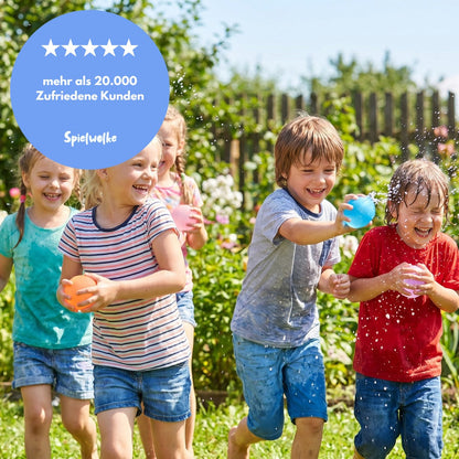 Kinder spielen mit den Wasserbällen im Garten, über 20.000 zufriedene Kunden